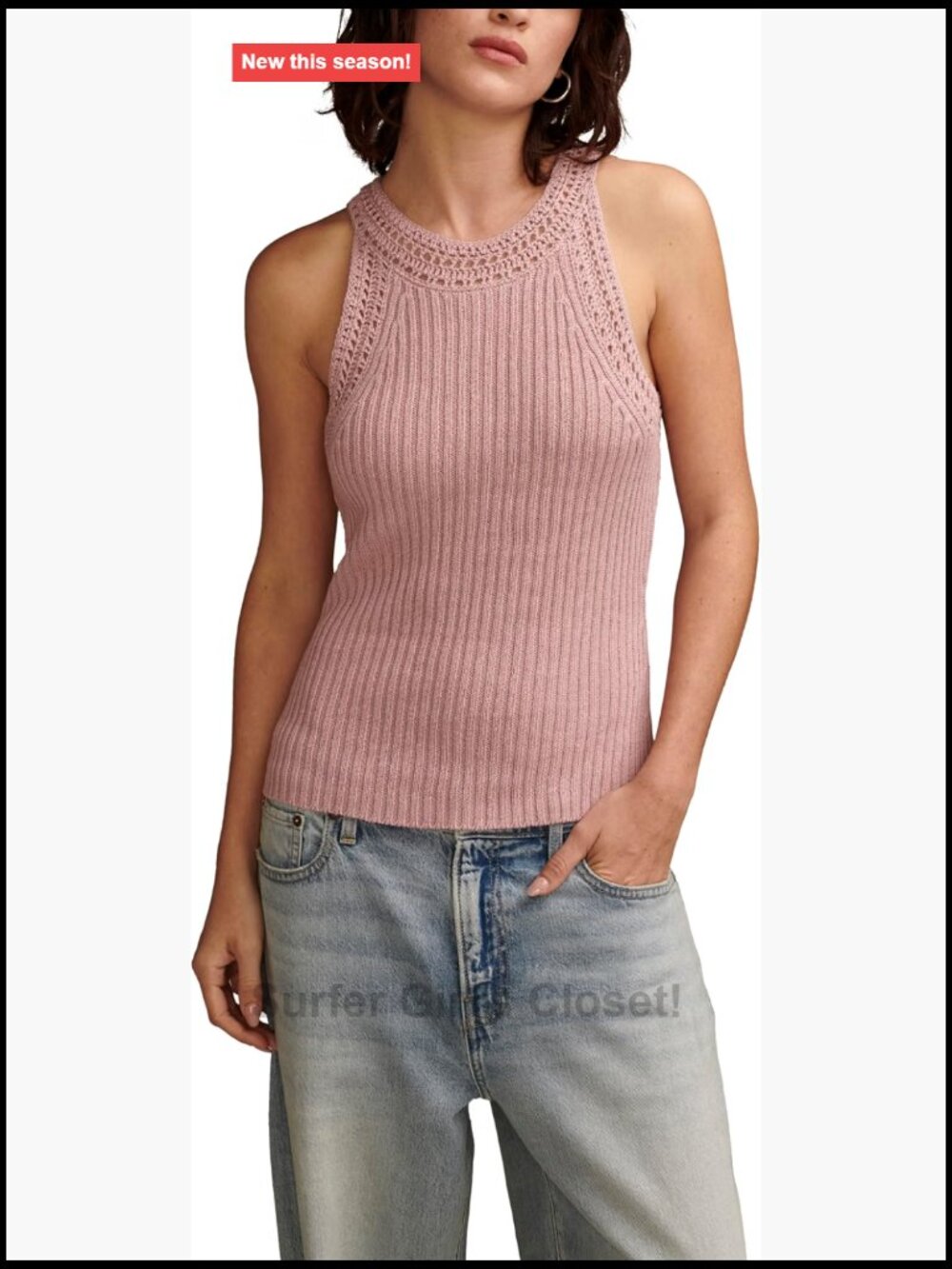 Lucky Brand Womens Knit Rib Sweater Tank Linen Cotton Sleeveless Crew Neck